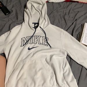 white nike womens hoodie with blue logo size small